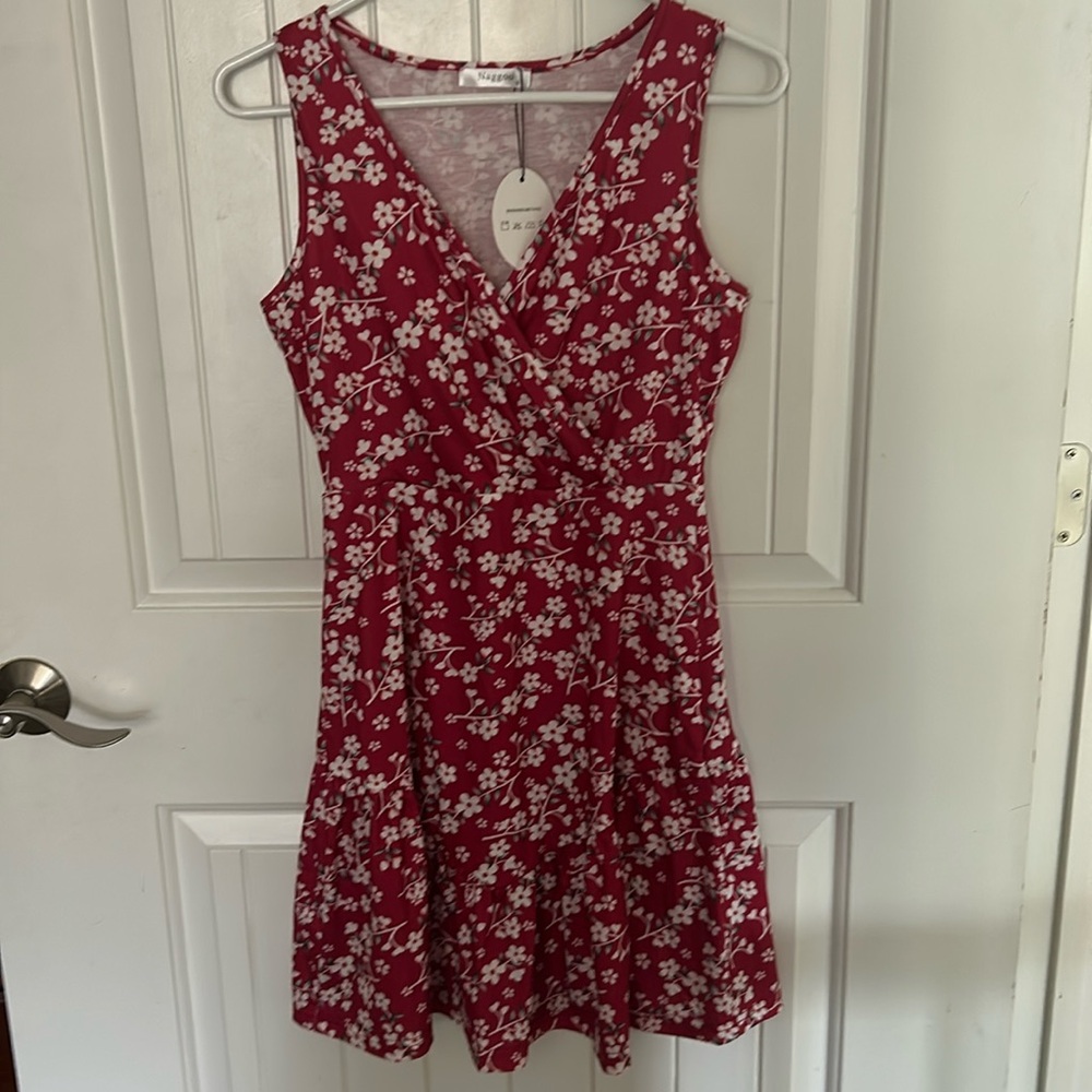 Floral Sleeveless Red Dress